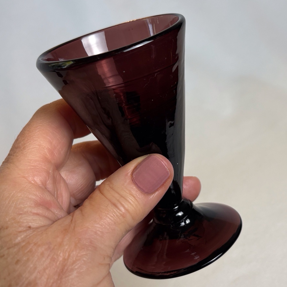 2 Hand Blown Cordial/Liqueur Small Footed Drinking Glasses Set Purple